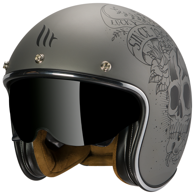 Casco Le Mans Skull&roses Matt Grey