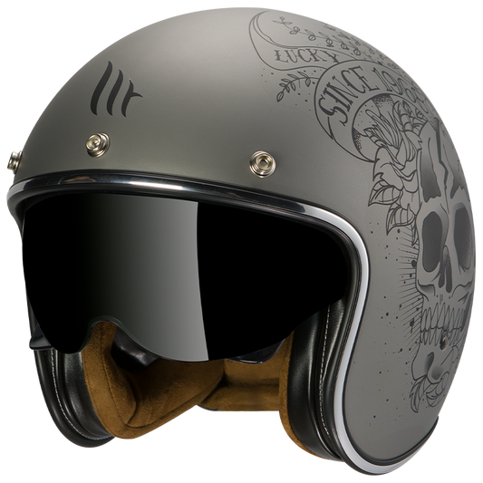 Casco Le Mans Skull&roses Matt Grey